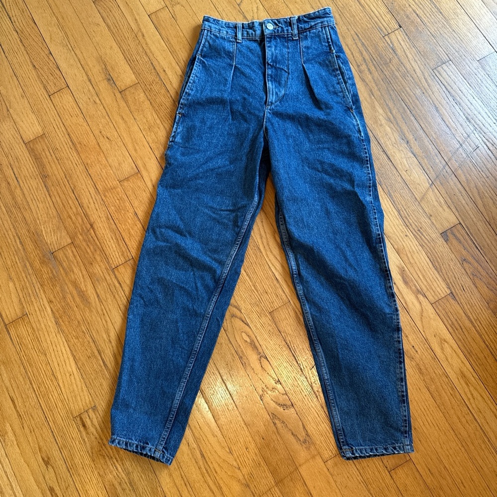 Zara High Rise Barrel Mom Blue Jeans - 2